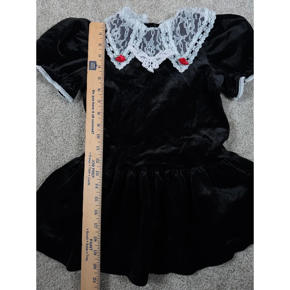 Vintage Black Velvet‎ Lace Collar Rose Dress Girls Size 6 USA